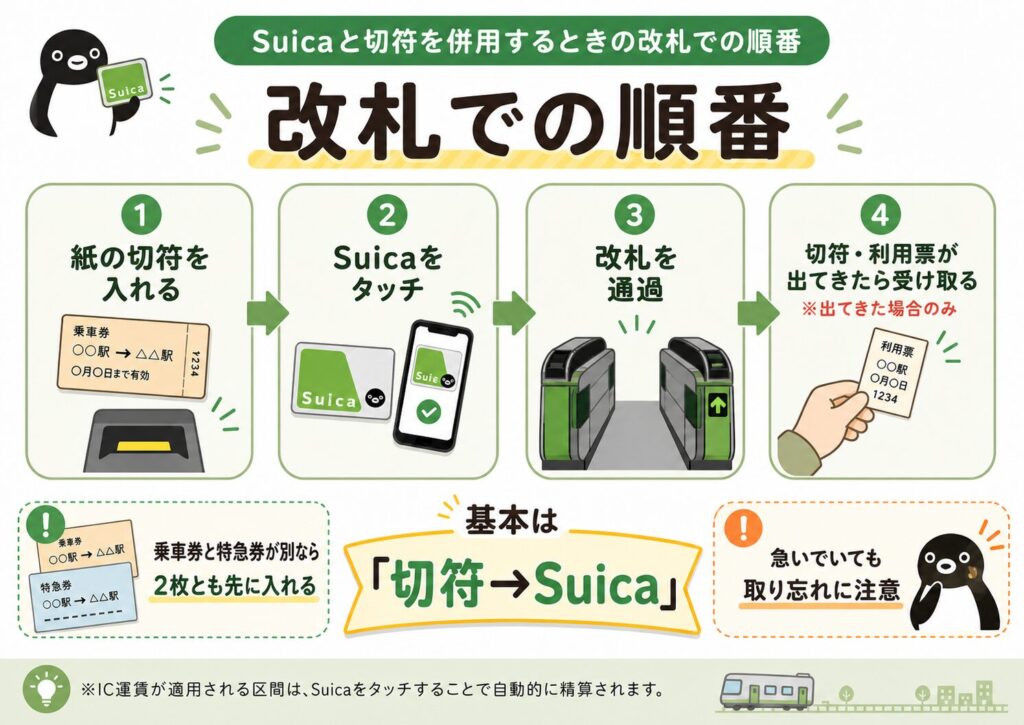 Suicaと切符を併用するときの改札での順番
