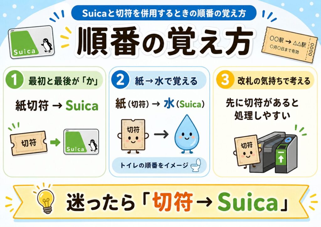 Suicaと切符を併用するときの順番の覚え方