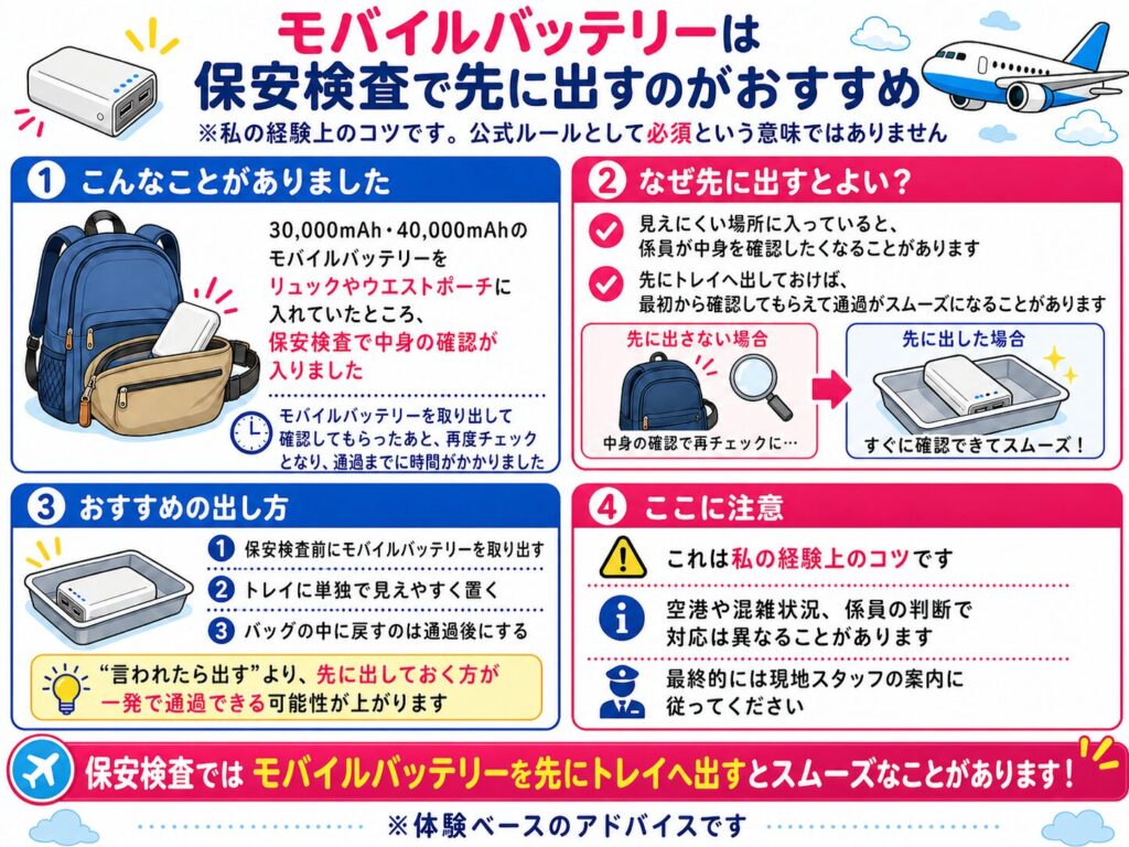 モバイルバッテリーは保安検査で先に出すのがおすすめ