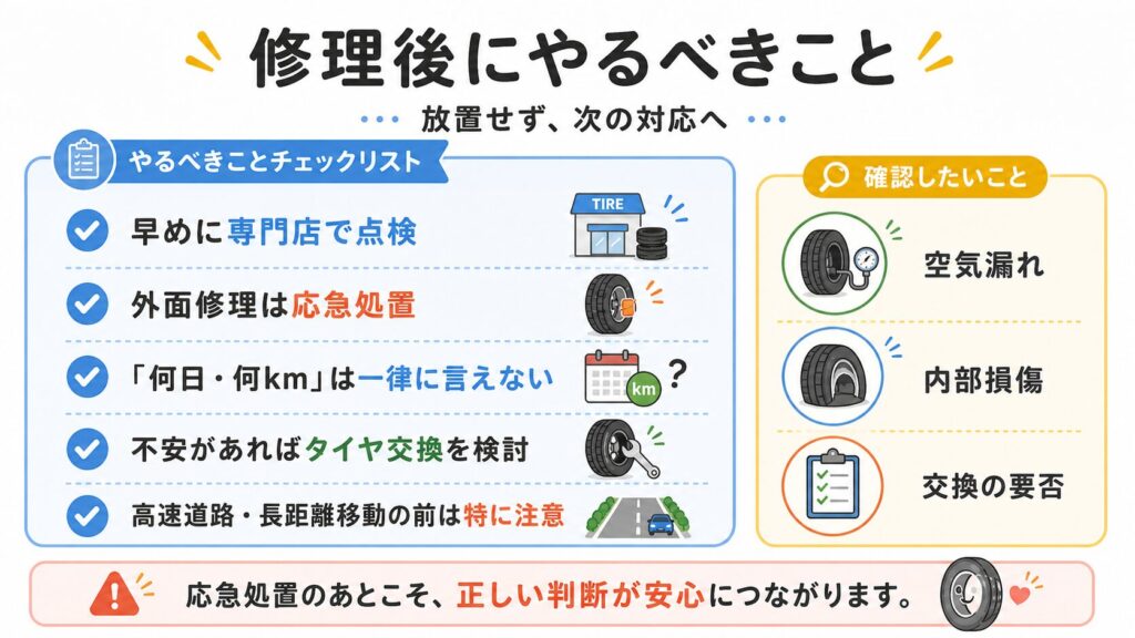 JAFでパンク修理をした後にやるべきこと